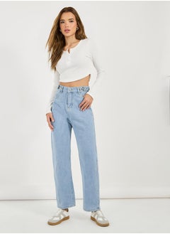 Buy High Rise Relaxed Fit Faded Jeans in Saudi Arabia