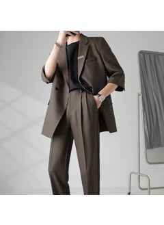 Buy Stylish Summer Mens 7/8 Sleeve Suit Brown [suit + pants] in UAE