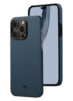 اشتري MagEZ Case for iPhone 14 Pro Compatible with MagSafe, Slim & Light iPhone 14 Pro Case 6.1-inch with a Case-Less Touch Feeling, 1500D Aramid Fiber Made [MagEZ Case 3 - Black/Blue(Twill)] في الامارات