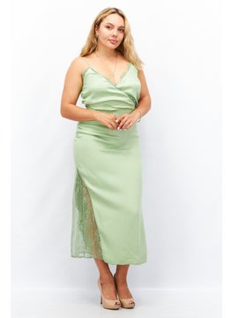 Buy Women Sleeveless Textured Midi Dress, Sage Green in UAE