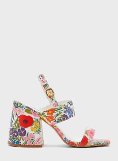 Buy Floral Print Flared Heel Sandal in Saudi Arabia