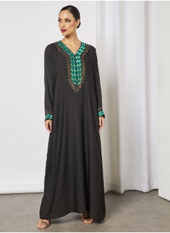 Buy Abaya With Contrasting Stone Work And Lace Embellished in UAE