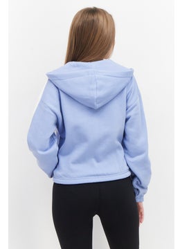 Buy Women Hooded Long Sleeve Full Zip Brand Logo Sweatshirt, Light Blue/White in UAE