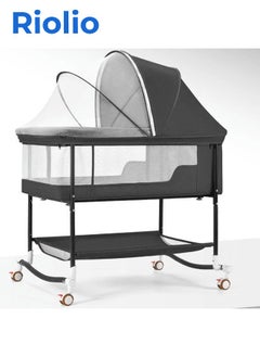 Buy Bassinet Bedside Sleeper, 3 in 1 Bedside Bassinet for Baby with Mosquito Nets and Wheels, Large Storage Bag, Heigt Adjustable, Easy Assemble in Saudi Arabia