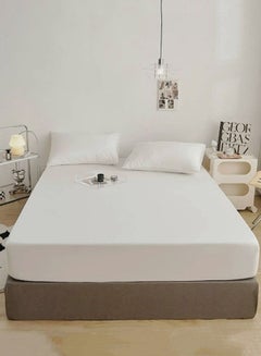 Buy 3 Pieces Fitted Bedsheet Set Plain White Color Single Sizes in UAE