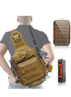 اشتري Compact Fishing Tackle Bag, with Box, and Rod Holder Outdoor Sport Backpack Men's Travel Multifunctional Tactical في الامارات