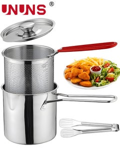 Buy Deep Fryer Pot,1.2L 304 Stainless Steel Japanese Style Fryer Pan With Oil Filter Mesh,Lid And Clip,Non Stick Fryer Uniform Heating For General Purpose Gas Stove,4PCS in UAE