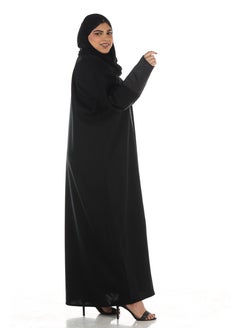 Buy A Tight Black Wrap Abaya With Glittery Fabric Inserts On The Front And Sleeves in Saudi Arabia