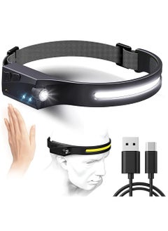 Buy USB Rechargeable LED Headlamp Dual Light Motion Sensor Headlamp 350 Lumens, 5 Lighting Modes, Motion Sensor, Waterproof LED Headlamp for Running and Camping in Egypt