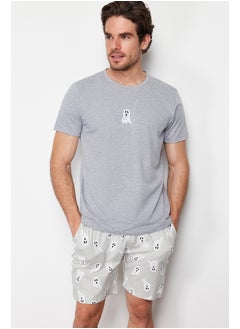 Buy Men's Gray Printed Regular Fit Knitted Pajamas Set in Egypt