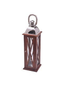 Buy Wood and Glass Lantern with Rope Handle Brown and Silver 66 x 23 x 23 cm 14044 M in Saudi Arabia