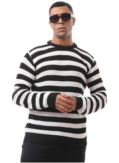 Buy Black & White Striped Slip On Knitted Pullover in Egypt