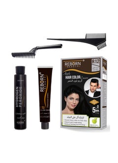 Buy Reborn beauty Dark black apple hair color cream R12- 100g color cream + 100g Developer Cream - 200ml in Saudi Arabia