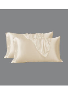 Buy Satin Pillowcases 2-Pcs Soft And Silky Pillow Cover For Hair And Skin Care With Envelope Closure (Without Pillow Insert),Off-White in UAE