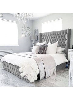 Buy Burgas | Wooden Bed Frame Upholstered in Velvet - Grey in Saudi Arabia