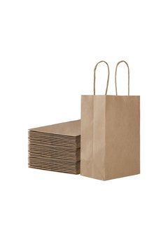 اشتري [24 Bags] Kraft Paper bags with handles, 22 x 16 x 8 cm Brown Gift bags for Birthday Party Favors, Weddings, Restaurant takeouts, Christmas في الامارات