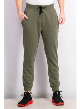 Buy Men Regular Fit Solid Jogger Pants, Olive in UAE