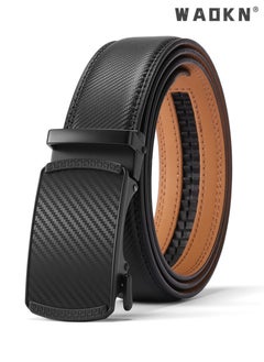 Buy Men's Leather Ratchet Dress Belts with Automatic Buckle Leather Belt Fashion Belt Ratchet Belt Soft, Comfortable and Durable Quality Leather - Adjustable Trim to Fit- Black in UAE