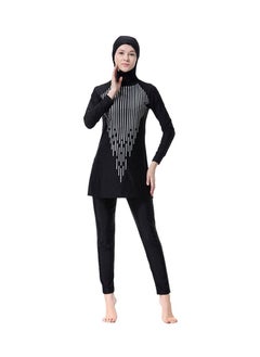 Buy 2-Piece Nylon Long Sleeves Burkini Set Black/White in UAE