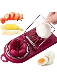 Buy 2-in-1 Egg Slicer for Hard Boiled Eggs, Multipurpose Boiled Egg Cutter Strawberry Slicer for Food Vegetable Fruit, Stainless Steel Wire with 2 Slicing Styles (Purplish red) in Saudi Arabia