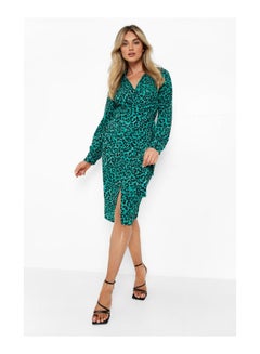Buy Leopard Print Wrap Front Midi Shirt Dress in UAE