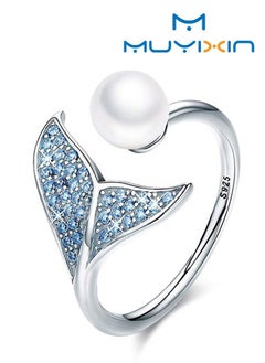 Buy Mermaid Tail Ring, Dolphin Tail Adjustable Finger Ring For Women Girls Open Ring With Blue Cubic Zirconia& Shell Pearl Valentine'S Day Mother'S Day Gift in UAE