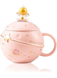 Buy Astronaut Cup Space Embossed Planet Mug, Cute Ceramic Coffee Mug, Novelty Mug with Lid and Spoon for Coffee, Tea, Milk, Aesthetic Room Decor Funny Gift Birthday for Girl Boy Women (Pink) in Saudi Arabia