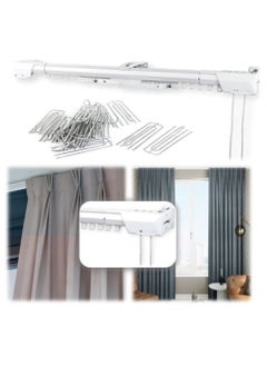 اشتري Heavy Duty Ultra Corded Single Adjustable Extendable Traverse Curtain Rail Curtain Track with Curtain Hanging Pinch Pleat 4 Prongs Hooks, 150 – 300 cm, WHITE في الامارات