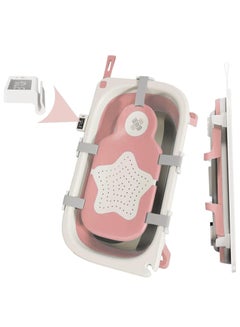 Buy Foldable Baby Bathtub with Temperature Sensing, Portable Travel Bathtub with Drain Hole, Durable Baby Bathtub Newborn to Toddler 0-36 Months (Pink) in Saudi Arabia