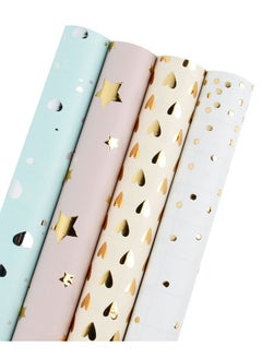 Buy Wrapping Paper Roll Polka Dots/Stars/Hearts (2 Kinds) Design For Birthday Mother Day Valentine'S Day Wedding Baby Shower 4 Rolls 30 Inch X 120 Inch Per Roll in Saudi Arabia