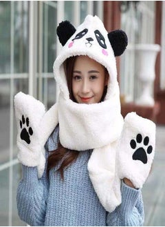 Buy Panda Eye&Claws Print Hoodie Sweet Cartoon Hat Scarf Gloves Plush Fluffy New Dropship in Saudi Arabia