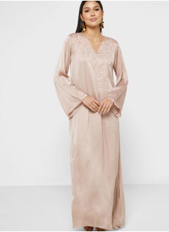 Buy V-Neck Embellished Jalabiya in UAE