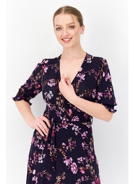 Buy Women Floral Midi Dress, Black/Purple in Saudi Arabia