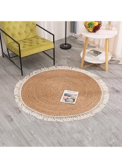 Buy Jute Rug Round Jute Rug Carpet with Cotton Pendant Hand Woven Jute Braided Rug Rustic Style Area Rug Carpet Boho Charm Farmhouse Jute Rug Natural Jute Rug For Indoor and Outdoor in UAE