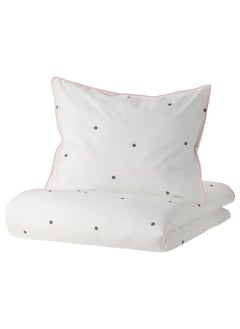 اشتري Duvet cover and pillowcase, dot pattern white/pink, 150x200/50x80 cm في السعودية