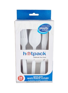 Buy Hotpack Disposable Plastic White Heavy Duty Cutlery 12 Spoon + Fork Knife 36 Pieces 1 Set in UAE