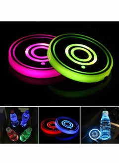 اشتري Car Cup Holder Coaster, 2PCS LED Coaster with 7 Colors Changing USB Charging Mat, Luminescent Pad Interior Atmosphere Lamp Decoration Light في السعودية