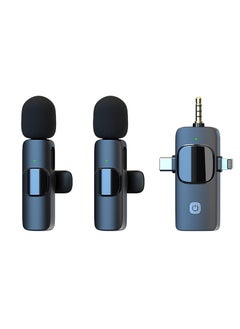 Buy 3-in-1 Wireless Lavalier Microphone with Apple, Android, and 3.5mm Compatibility, Real-time Audio Transmission, and Active Noise Cancellation for High-Quality Recording, Livestream, and Multi-Person Interaction in Saudi Arabia