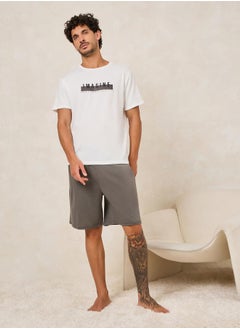 Buy Imagine Slogan Print T-Shirt & Shorts Set in Saudi Arabia