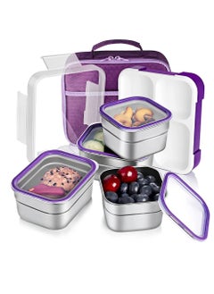 اشتري Stainless Steel Lunch Box for Kid School, Insulated Bento Lunch Box with Bag, 4 Compartment Divided Lunch Containers with Lids, Leakproof, BFA Free, Dishwasher Safe,  1060ML Purple في الامارات