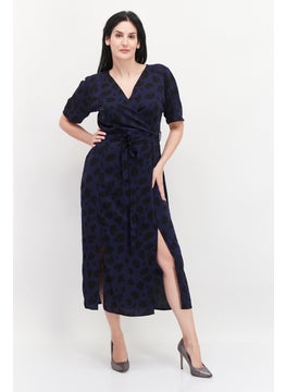 اشتري Women All Over Print Midi  Casual Dress, Dark Navy Blue/Black في الامارات