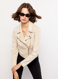 Buy Biker Collar Regular Long Sleeve Women's Faux Leather Jacket in Saudi Arabia
