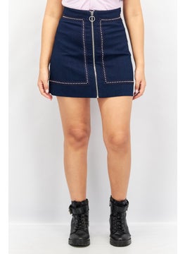 اشتري Women Solid Denim Mini Skirts, Navy Blue في الامارات