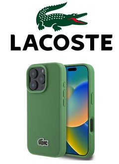 Buy IPhone 16 Pro Max cover, supports wireless charging, MagSafe, with original logo and faux leather design approved by the global brand Lacoste. From CG Mobile. Green in Saudi Arabia