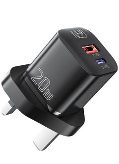 Buy 20W GaN Travel Adapter With Dual Port USB-A, Type-C, PD Fast Charger for Samsung, Huawei, OnePlus, iPhone 15/15 Pro/15 Pro Max/14/13/12 - Black in UAE