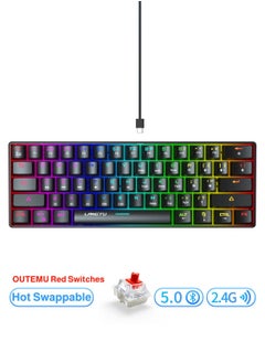 اشتري Tri-Mode Outemu Red Switches Hot-Swappable 61-Key Mechanical Keyboard Bluetooth 5.0 / Wireless 2.4G / USB Type-C Customizable Keyboard with RGB Backlight 3000mAh Lithium Battery Rechargeable, Black في الامارات