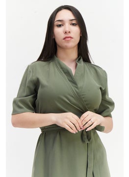 Buy Women Plain Midi Dress, Olive in UAE