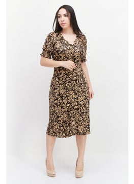 Buy Women Allover Print Shift Dress, Brown/Beige in UAE