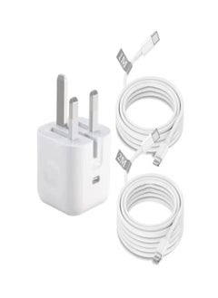 اشتري شاحن iPhone PD سريع، 20 وات 3.0 USB C جدار شاحن iPhone مع كابل شحن سريع 1M+2M، كابل شاحن سريع PD 20W USB C ووصلة لهاتف iPhone 14/13 /12/11 Series/XR/XS/X/8/ ضمادة في السعودية