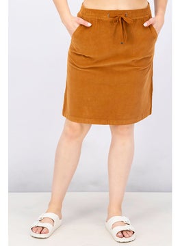 Buy Women Textured Cord Mini Skirt, Brown in Saudi Arabia